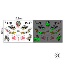 Load image into Gallery viewer, Halloween Luminous Face Tattoo Stickers Waterproof Anti-sweat Luminous Body Art Tattoo Stickers
