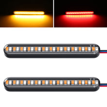 Load image into Gallery viewer, Pair 24 LED Motorcycle Light Bar Flowing Water Turn Signal License Plate Light Dual Color Rear Brake Stop Lamp Tail Indicators
