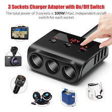 Load image into Gallery viewer, 3 Way Cigarette Lighter Socket Splitter 12V 100W 4 USB Car Charger Power Supply Auto Phone Charger Adapter for Iphone Samsung

