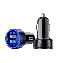 Load image into Gallery viewer, 12V/24V Dual QC3.0 USB Ports 18W Multiple Car Charger Socket with Touch Switch Fast Car Adapter Triple Aluminum Metal
