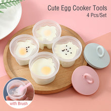 Load image into Gallery viewer, 4 Pcs/Set Cute Egg Cooker Tools with Brush Plastic Egg Mould Poacher Baking Egg Mold Cups Steamer Kitchen Accessories Gadgets for Kid
