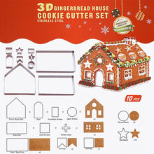 Load image into Gallery viewer, 10 Pcs/Set 3D Mini House Scenery Christmas Cookie Cutter Stainless Steel Biscuit Mold Handmade Gingerbread House Xmas Tree Mould Fondant Cutter Baking Decoration Tool
