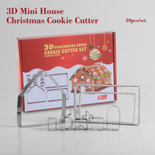 Load image into Gallery viewer, 10 Pcs/Set 3D Mini House Scenery Christmas Cookie Cutter Stainless Steel Biscuit Mold Handmade Gingerbread House Xmas Tree Mould Fondant Cutter Baking Decoration Tool
