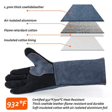 Load image into Gallery viewer, Cow Welding Gloves Thick Split Leather Kitchen Stove Heat Puncture Resistant BBQ Glove For Welder works with Palm Welders
