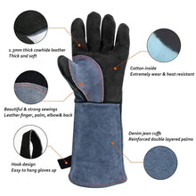 Load image into Gallery viewer, Cow Welding Gloves Thick Split Leather Kitchen Stove Heat Puncture Resistant BBQ Glove For Welder works with Palm Welders
