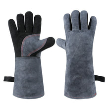 Load image into Gallery viewer, Cow Welding Gloves Thick Split Leather Kitchen Stove Heat Puncture Resistant BBQ Glove For Welder works with Palm Welders

