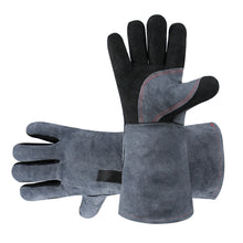 Load image into Gallery viewer, Cow Welding Gloves Thick Split Leather Kitchen Stove Heat Puncture Resistant BBQ Glove For Welder works with Palm Welders

