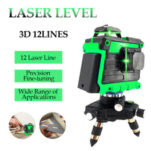 Load image into Gallery viewer, 12 Lines 3D Laser Level Self-Leveling 360 Horizontal and Vertical Cross With 1.2M Tripod Super Powerful Green Laser Beam Lines
