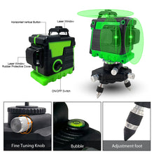 Load image into Gallery viewer, 12 Lines 3D Laser Level Self-Leveling 360 Horizontal and Vertical Cross With 1.2M Tripod Super Powerful Green Laser Beam Lines
