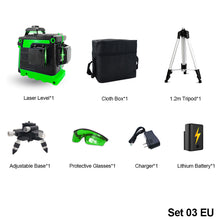 Load image into Gallery viewer, 12 Lines 3D Laser Level Self-Leveling 360 Horizontal and Vertical Cross With 1.2M Tripod Super Powerful Green Laser Beam Lines
