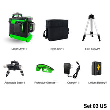 Load image into Gallery viewer, 12 Lines 3D Laser Level Self-Leveling 360 Horizontal and Vertical Cross With 1.2M Tripod Super Powerful Green Laser Beam Lines
