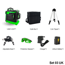 Load image into Gallery viewer, 12 Lines 3D Laser Level Self-Leveling 360 Horizontal and Vertical Cross With 1.2M Tripod Super Powerful Green Laser Beam Lines
