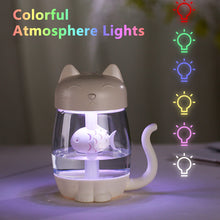 Load image into Gallery viewer, 350ml Cartoon Cat Air Humidifier LED Light 4h Automatic Power Off Ultra-Quiet USB Humidifier For Kids Nursery Home Office Car
