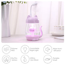 Load image into Gallery viewer, 350ml Cartoon Cat Air Humidifier LED Light 4h Automatic Power Off Ultra-Quiet USB Humidifier For Kids Nursery Home Office Car
