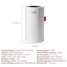 Load image into Gallery viewer, 750ml Portbale Wireless Air Humidifier USB Aroma Diffuser 2000mAh Battery Rechargeable Essential Oil Diffuser For Home Office Dorm
