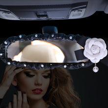 Load image into Gallery viewer, Car Interior Rearview Mirror Cover PU Leather Pearl Camellia Flower Auto Rear View Decoration Accessories For Women Girls
