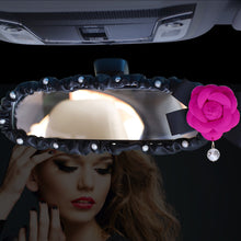 Load image into Gallery viewer, Car Interior Rearview Mirror Cover PU Leather Pearl Camellia Flower Auto Rear View Decoration Accessories For Women Girls
