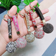 Load image into Gallery viewer, Leather Strap Strass Rhinestone Crystal Ball Car Keychain Charm Pendant Key Ring For Women Girl
