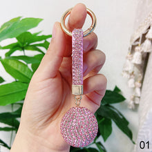 Load image into Gallery viewer, Leather Strap Strass Rhinestone Crystal Ball Car Keychain Charm Pendant Key Ring For Women Girl
