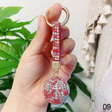 Load image into Gallery viewer, Leather Strap Strass Rhinestone Crystal Ball Car Keychain Charm Pendant Key Ring For Women Girl
