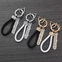 Load image into Gallery viewer, Car Key Ring Chain Holder Leather Keychain Crystal Anti-lost Luxury Gold Silver Buckle Women Phone Number Tag Keyfob
