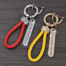 Load image into Gallery viewer, Car Key Ring Chain Holder Leather Keychain Crystal Anti-lost Luxury Gold Silver Buckle Women Phone Number Tag Keyfob
