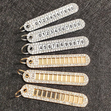 Load image into Gallery viewer, Car Key Ring Chain Holder Leather Keychain Crystal Anti-lost Luxury Gold Silver Buckle Women Phone Number Tag Keyfob
