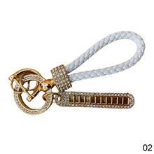 Load image into Gallery viewer, Car Key Ring Chain Holder Leather Keychain Crystal Anti-lost Luxury Gold Silver Buckle Women Phone Number Tag Keyfob
