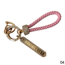 Load image into Gallery viewer, Car Key Ring Chain Holder Leather Keychain Crystal Anti-lost Luxury Gold Silver Buckle Women Phone Number Tag Keyfob
