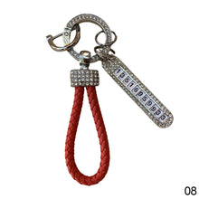Load image into Gallery viewer, Car Key Ring Chain Holder Leather Keychain Crystal Anti-lost Luxury Gold Silver Buckle Women Phone Number Tag Keyfob
