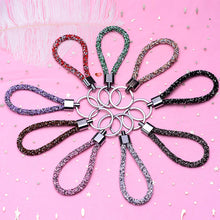 Load image into Gallery viewer, Car Keychain Colorful Sparkling Crystal PU Leather Rope For Couples Women Girl Bag Accessories Gift Keyring
