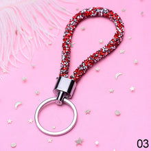 Load image into Gallery viewer, Car Keychain Colorful Sparkling Crystal PU Leather Rope For Couples Women Girl Bag Accessories Gift Keyring
