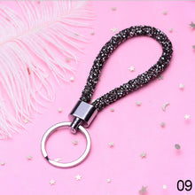 Load image into Gallery viewer, Car Keychain Colorful Sparkling Crystal PU Leather Rope For Couples Women Girl Bag Accessories Gift Keyring

