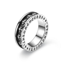 Load image into Gallery viewer, 6MM Punk Fashion Rings for Women Men Retro Hip-Hop Personality Ring Engraved Retro Hipster Ring Hollow Cross Rings
