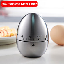 Load image into Gallery viewer, Stainless Steel Egg Shape Mechanical Manual Digital Timer Kitchen Supplies Clock Kitchen Timer Alarm Clock 60 Minute Countdown Cooking Timer
