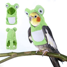 Load image into Gallery viewer, Funny Frog Shaped Birds Clothes Plush Flying Suit Parrots Costume Cosplay Outfit Winter Warm Hat Hooded Pet Bird Accessories
