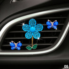 Load image into Gallery viewer, 3Pcs Car Air Freshener Lovely Little Butterfly Ladies' Crystal Flower Perfume Decoration Clip Air Refresher Fragrance
