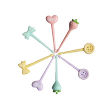 Load image into Gallery viewer, 8pcs/set Cute Candy Button Shape Fruit Fork Kids Snack Dessert Decoration Forks Toothpick Lunch Salad Decoration Accessories Cake Picks
