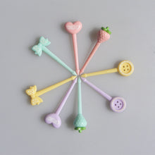 Load image into Gallery viewer, 8pcs/set Cute Candy Button Shape Fruit Fork Kids Snack Dessert Decoration Forks Toothpick Lunch Salad Decoration Accessories Cake Picks
