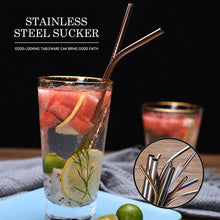 Load image into Gallery viewer, Reusable Drinking Straw 304 Stainless Steel Straws Straight Bent Metal Straw with Cleaner Brush Pouch Set Party Bar for Smoothies Cocktails Bar Accessories
