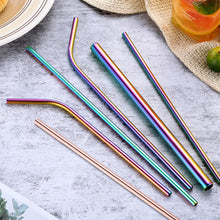 Load image into Gallery viewer, Reusable Drinking Straw 304 Stainless Steel Straws Straight Bent Metal Straw with Cleaner Brush Pouch Set Party Bar for Smoothies Cocktails Bar Accessories
