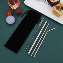 Load image into Gallery viewer, Reusable Drinking Straw 304 Stainless Steel Straws Straight Bent Metal Straw with Cleaner Brush Pouch Set Party Bar for Smoothies Cocktails Bar Accessories
