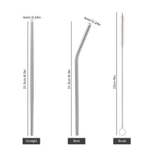 Load image into Gallery viewer, Reusable Drinking Straw 304 Stainless Steel Straws Straight Bent Metal Straw with Cleaner Brush Pouch Set Party Bar for Smoothies Cocktails Bar Accessories
