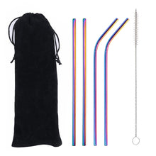 Load image into Gallery viewer, Reusable Drinking Straw 304 Stainless Steel Straws Straight Bent Metal Straw with Cleaner Brush Pouch Set Party Bar for Smoothies Cocktails Bar Accessories
