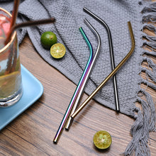Load image into Gallery viewer, Reusable Drinking Straw 304 Stainless Steel Straws Straight Bent Metal Straw with Cleaner Brush Pouch Set Party Bar for Smoothies Cocktails Bar Accessories
