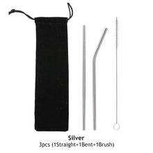 Load image into Gallery viewer, Reusable Drinking Straw 304 Stainless Steel Straws Straight Bent Metal Straw with Cleaner Brush Pouch Set Party Bar for Smoothies Cocktails Bar Accessories
