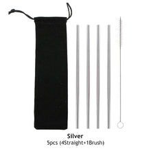 Load image into Gallery viewer, Reusable Drinking Straw 304 Stainless Steel Straws Straight Bent Metal Straw with Cleaner Brush Pouch Set Party Bar for Smoothies Cocktails Bar Accessories
