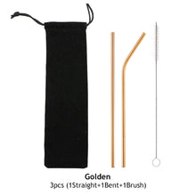 Load image into Gallery viewer, Reusable Drinking Straw 304 Stainless Steel Straws Straight Bent Metal Straw with Cleaner Brush Pouch Set Party Bar for Smoothies Cocktails Bar Accessories
