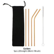 Load image into Gallery viewer, Reusable Drinking Straw 304 Stainless Steel Straws Straight Bent Metal Straw with Cleaner Brush Pouch Set Party Bar for Smoothies Cocktails Bar Accessories
