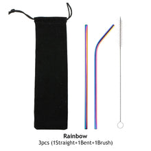 Load image into Gallery viewer, Reusable Drinking Straw 304 Stainless Steel Straws Straight Bent Metal Straw with Cleaner Brush Pouch Set Party Bar for Smoothies Cocktails Bar Accessories
